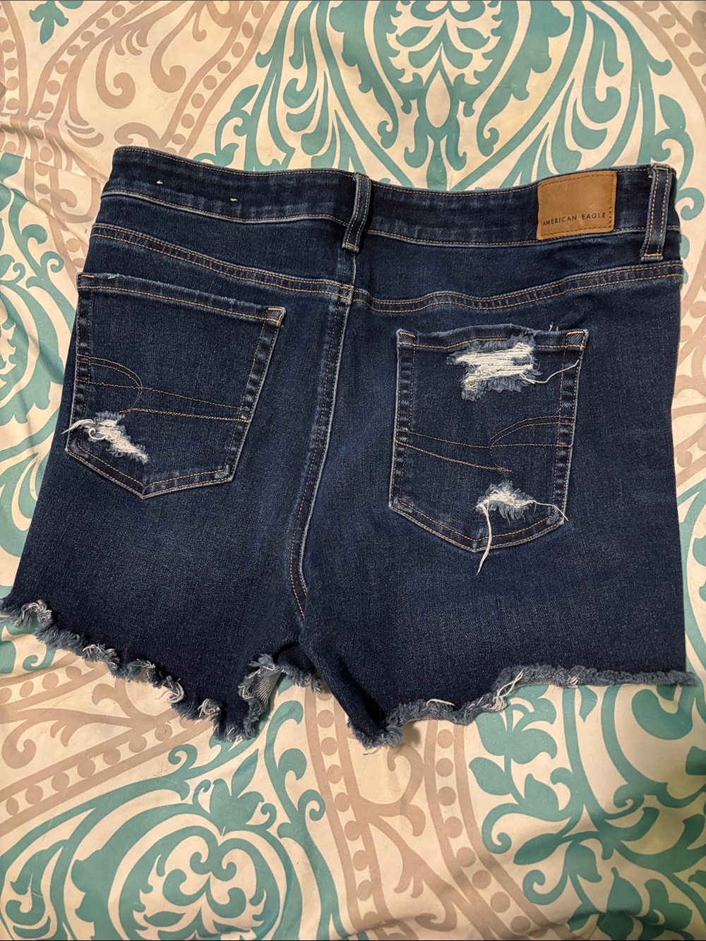 American Eagle Outfitters Dark Blue Distressed Denim Cutoff Shorts - Picture 4 of 6